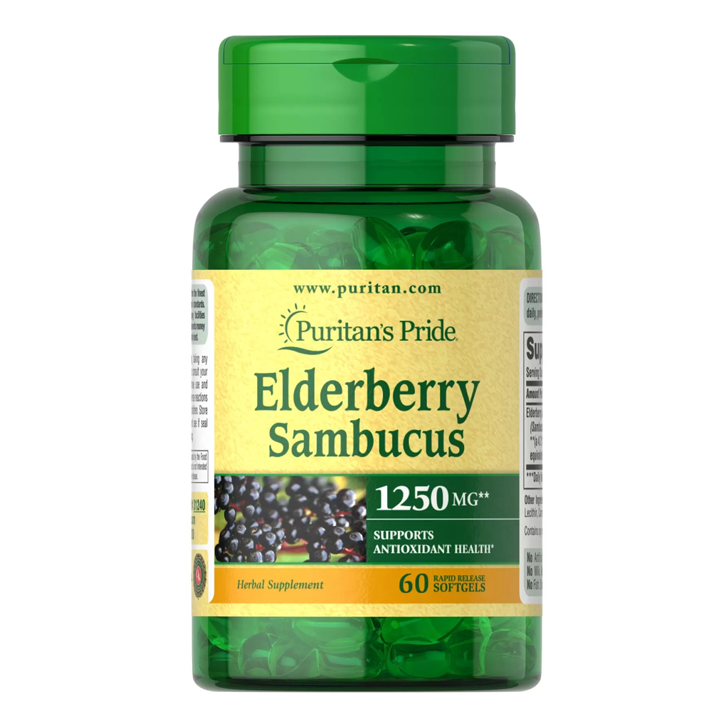 Puritan's Pride Elderberry Sambucus 1250 mg / 60 Softgels Puritan's Pride Elderberry Sambucus 1250 mg / 60 Softgels