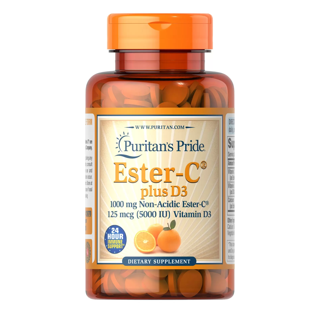 Puritan's Pride Ester-C Plus D3 1000 mg/125 mcg / 60 Tablets Puritan's Pride Ester-C Plus D3 1000 mg/125 mcg / 60 Tablets