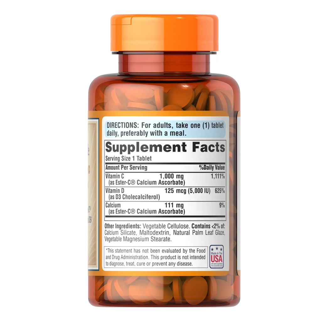 Puritan's Pride Ester-C Plus D3 1000 mg/125 mcg / 60 Tablets Puritan's Pride Ester-C Plus D3 1000 mg/125 mcg / 60 Tablets