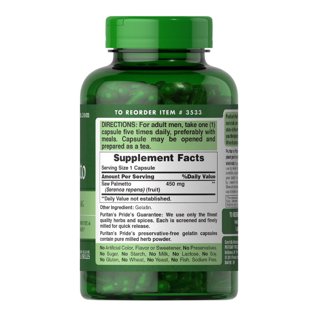 Puritan's Pride Saw Palmetto 450 mg / 200 Capsules