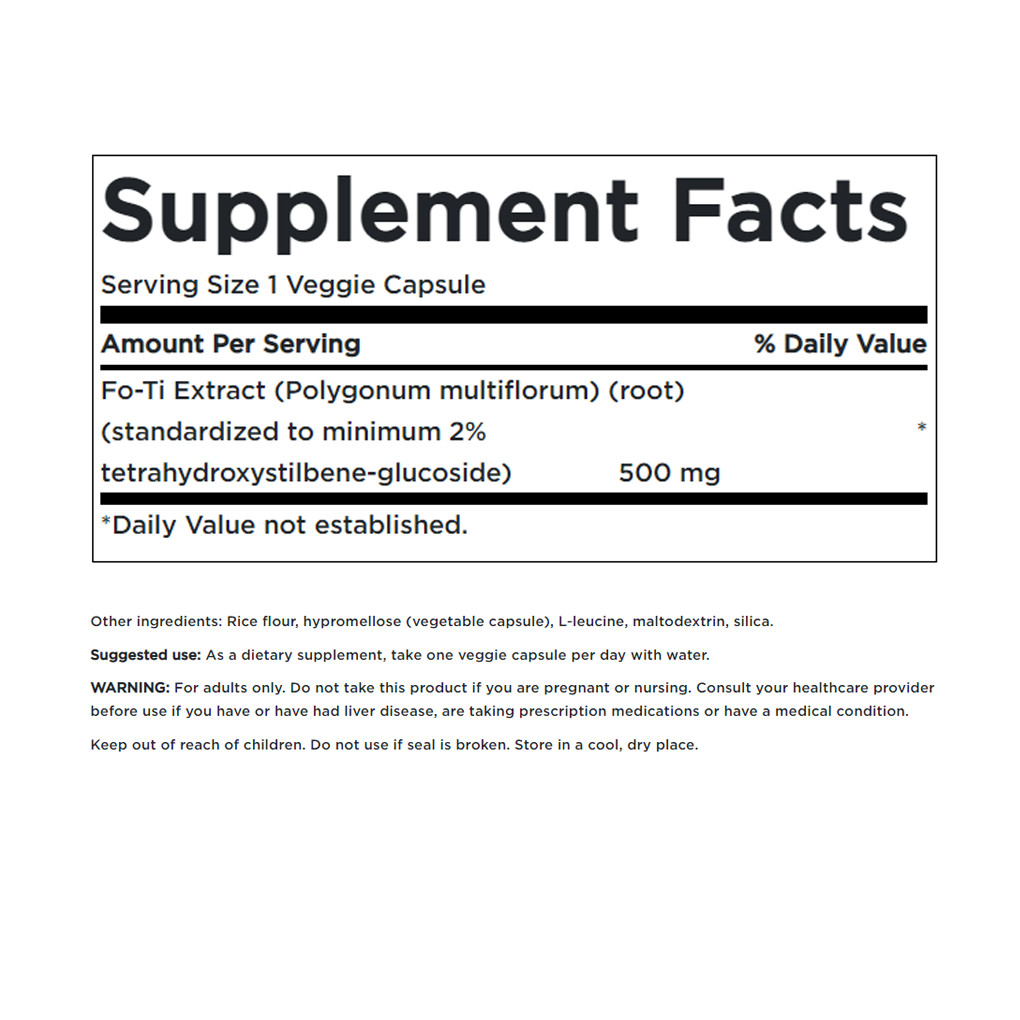 Swanson Superior Herbs Fo-Ti Extract He-Shou-Wu 500 mg / 60 Veg Caps [Standardized to minimum 2% tetrahydroxystilbene-glucoside]