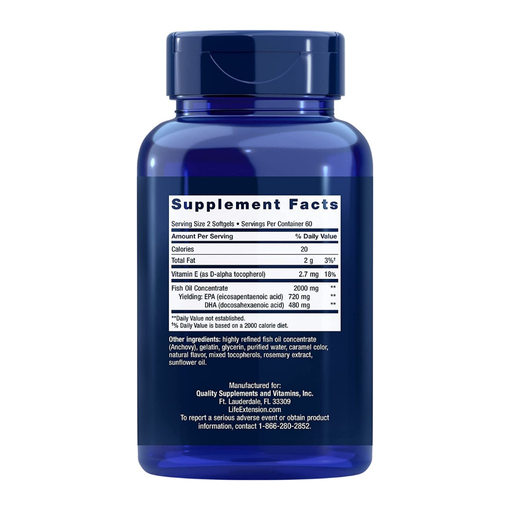 Life Extension Mega EPA/DHA (Vitamin E (as D-alpha tocopherol & Fish Oil Concentrate 2000 mg) / 120 Softgels Life Extension Mega EPA/DHA (Vitamin E (as D-alpha tocopherol & Fish Oil Concentrate 2000 mg) / 120 Softgels