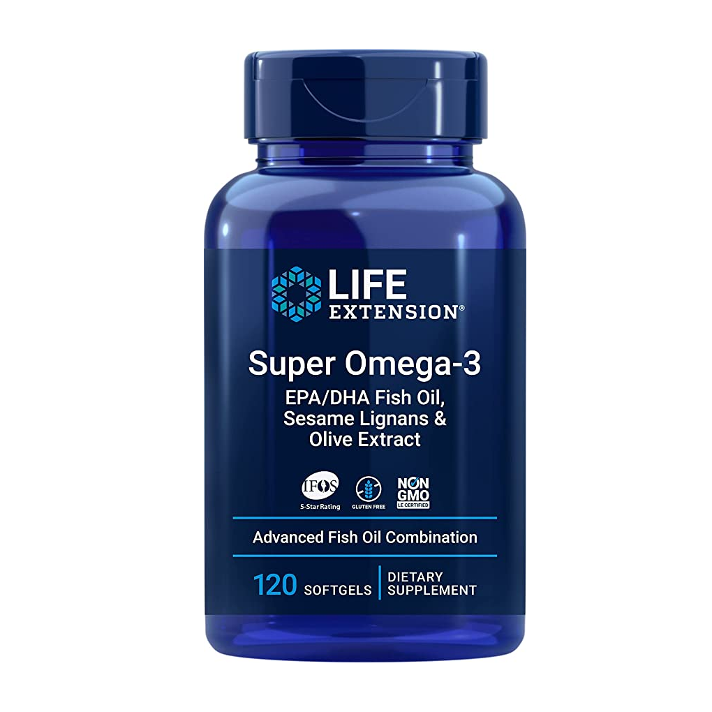 Life Extension Super Omega-3 EPA/DHA Fish Oil, Sesame Lignans & Olive Extract / 120 Softgels