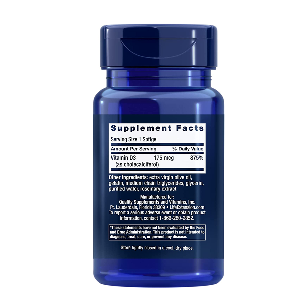 Life Extension Vitamin D3 175 mcg (7000 IU) / 60 Softgels Life Extension Vitamin D3 175 mcg (7000 IU) / 60 Softgels