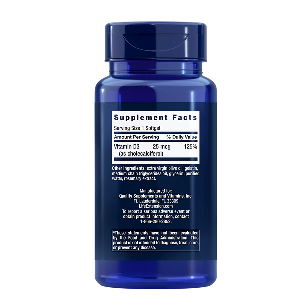 Life Extension Vitamin D3 25 mcg (1000 IU) / 250 Softgels Life Extension Vitamin D3 25 mcg (1000 IU) / 250 Softgels