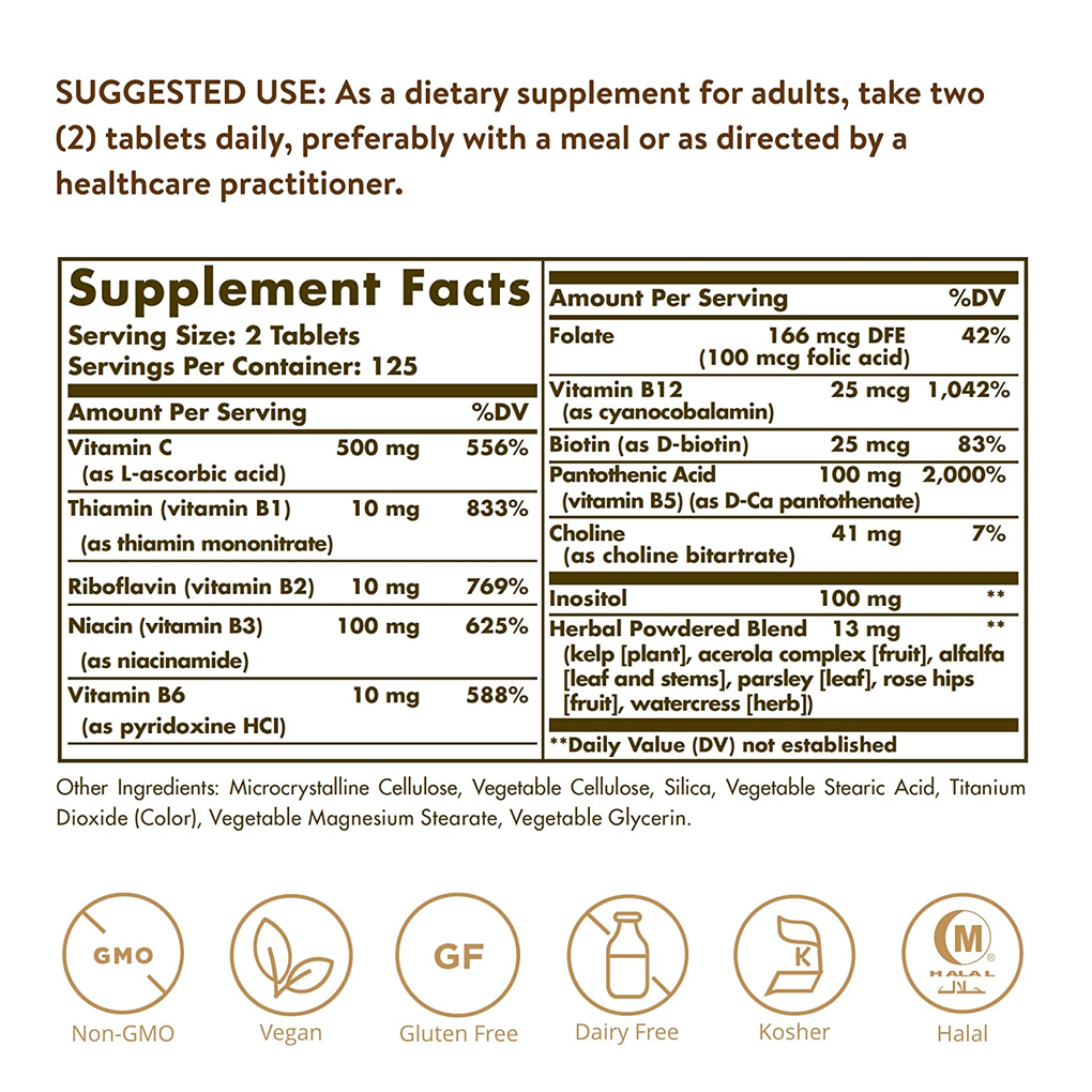 Solgar- B-Complex with Vitamin C Stress Formula / 100 Tablets