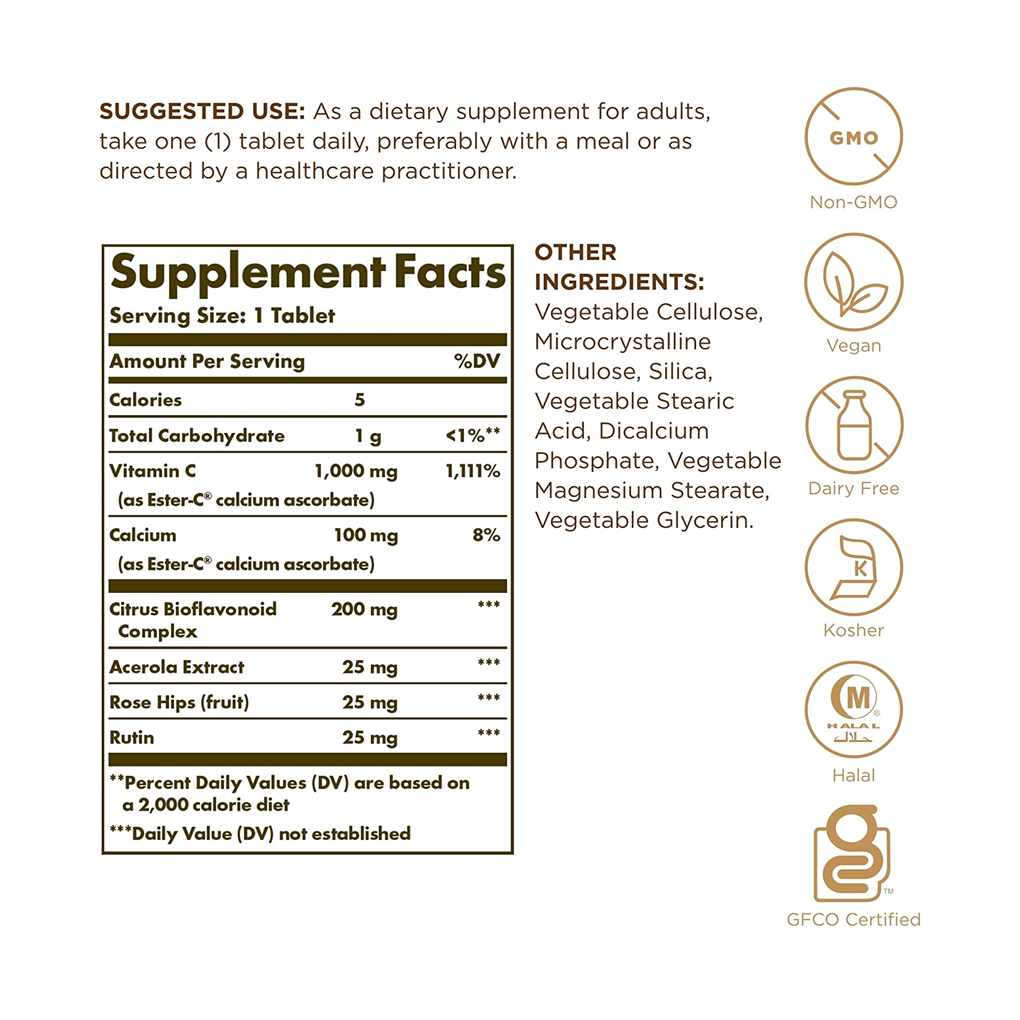 Solgar Ester-C Plus Vitamin C 1000 mg / 90 Tablets