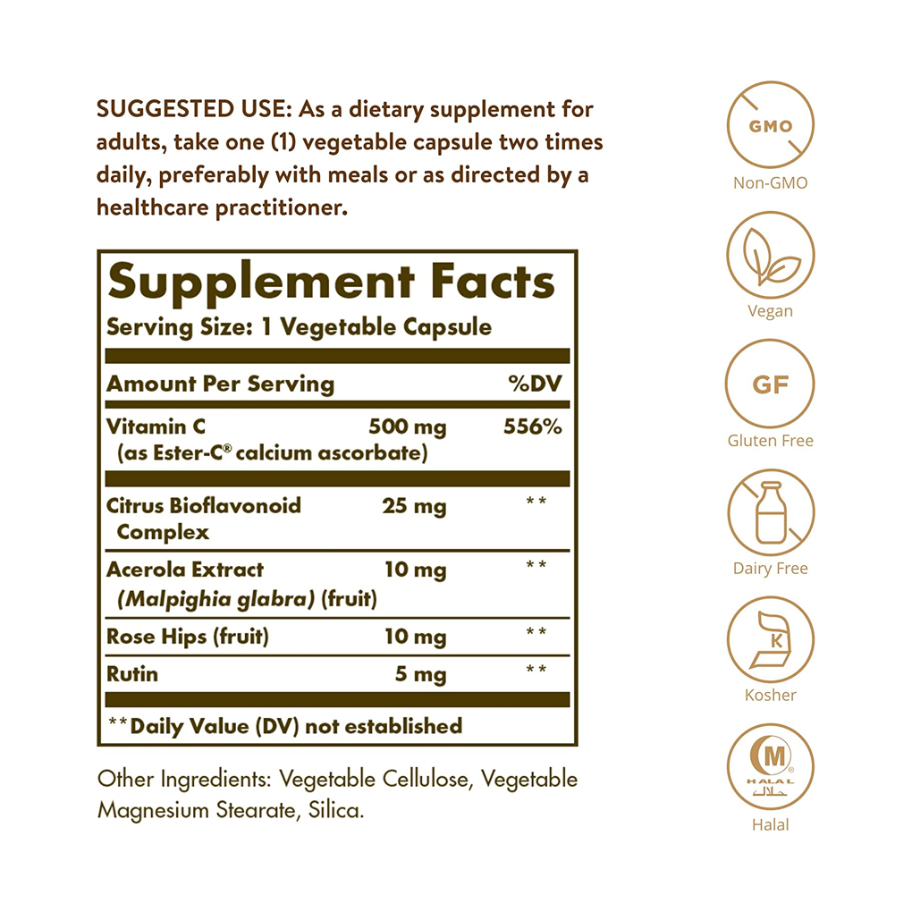 Solgar Ester-C Plus Vitamin C -500 mg / 100 Veg Caps
