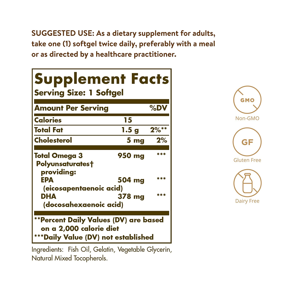 Solgar Triple Strength Omega 3 950 mg / 100 Softgels Solgar Triple Strength Omega 3 950 mg / 100 Softgels