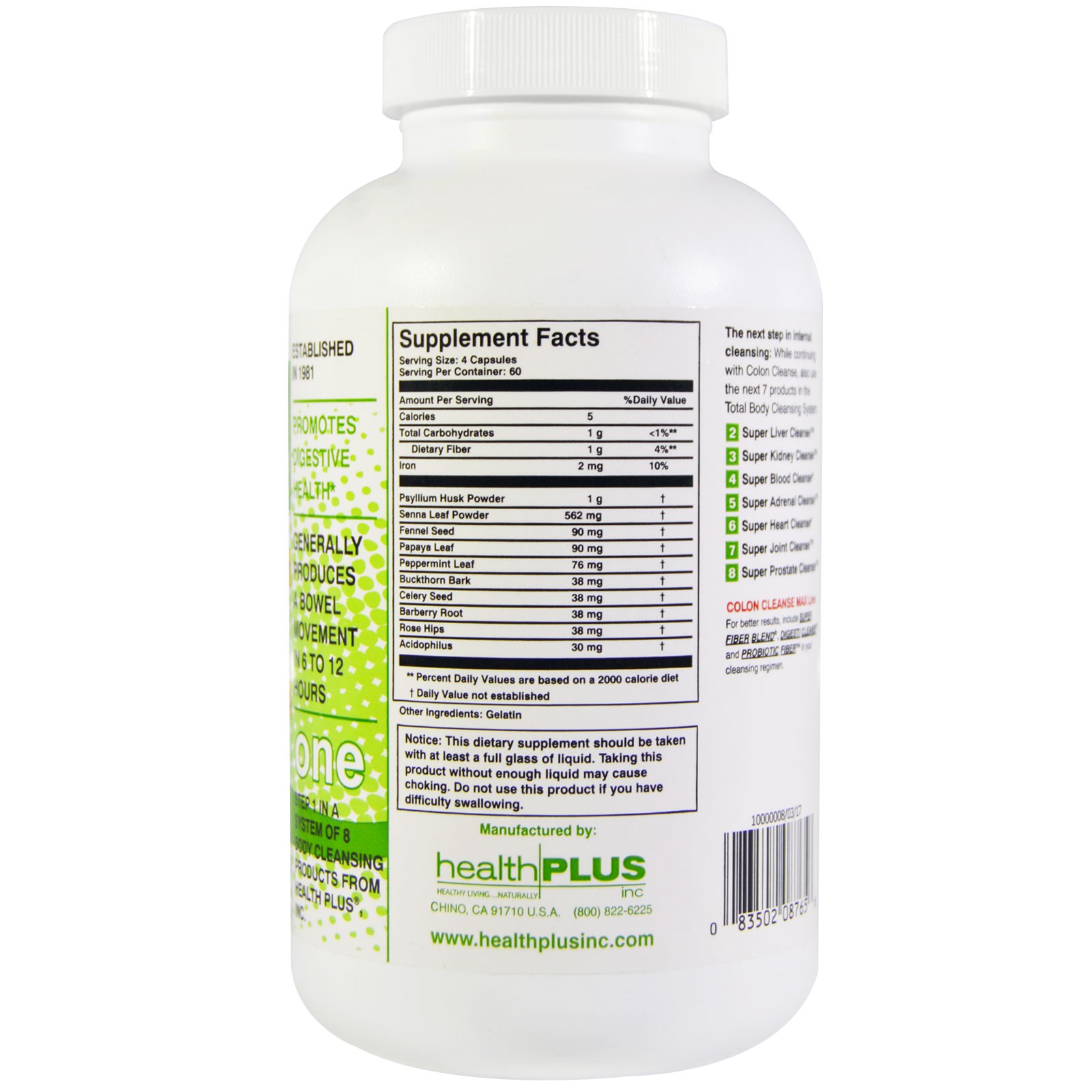 Health Plus  Super Colon Cleanse / 240 Capsules