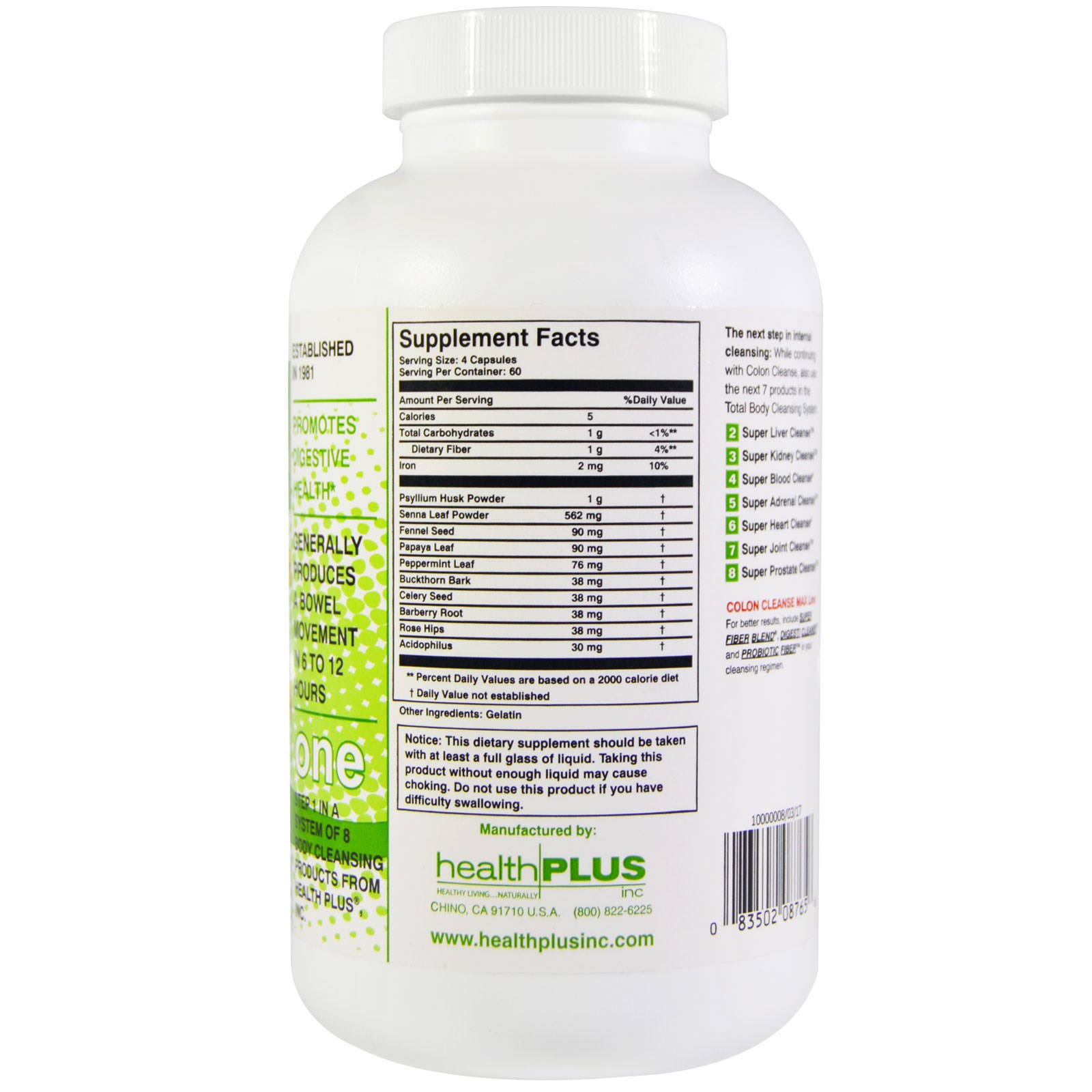 Health Plus Super Colon Cleanse / 240 Capsules Health Plus Super Colon Cleanse / 240 Capsules