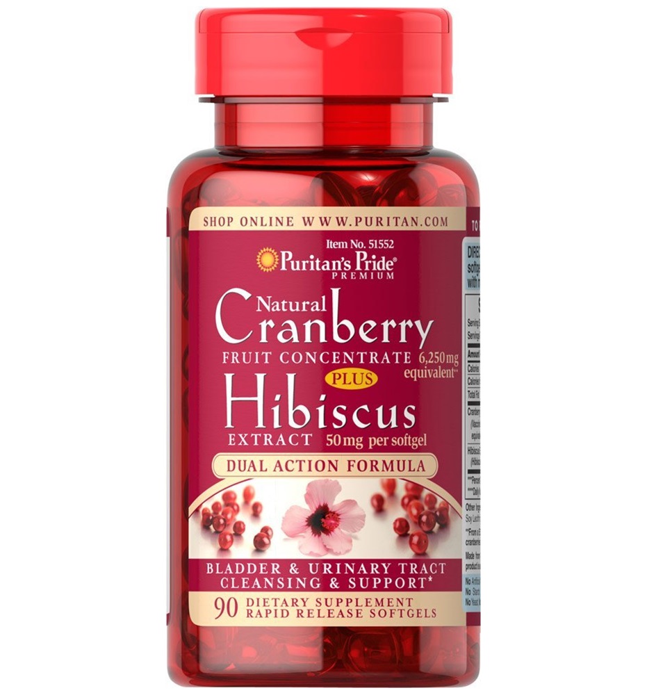 Puritan's Pride Cranberry Fruit Concentrate Plus Hibiscus Extract 6250 mg   / 50 mg / 90 Softgels