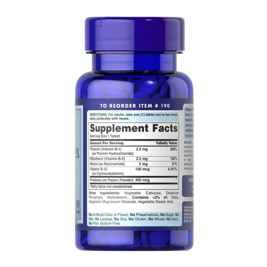 Puritan's Pride Vitamin B-Complex and Vitamin B-12 / 90 Tablets Puritan's Pride Vitamin B-Complex and Vitamin B-12 / 90 Tablets