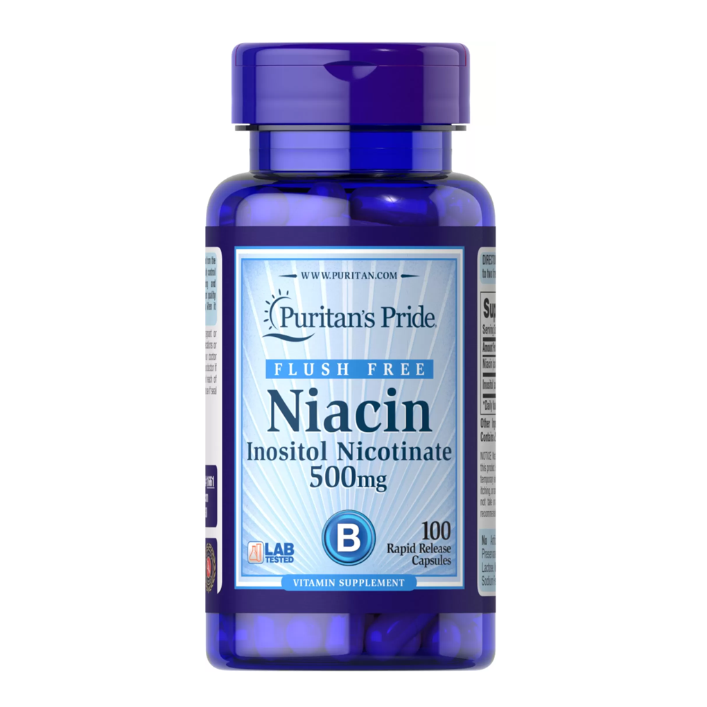 Puritan's Pride Flush Free Niacin 500 mg / 100 Capsules ( Vitamin B3 as Inositol Nicotinate)