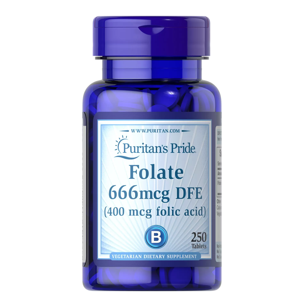 Puritan's Pride Folate 666mcg DFE (Folic Acid 400 mcg) / 250 Tablets