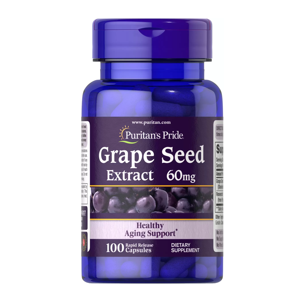 Puritan's Pride Grape Seed Extract with Resveratrol / 100 Capsules