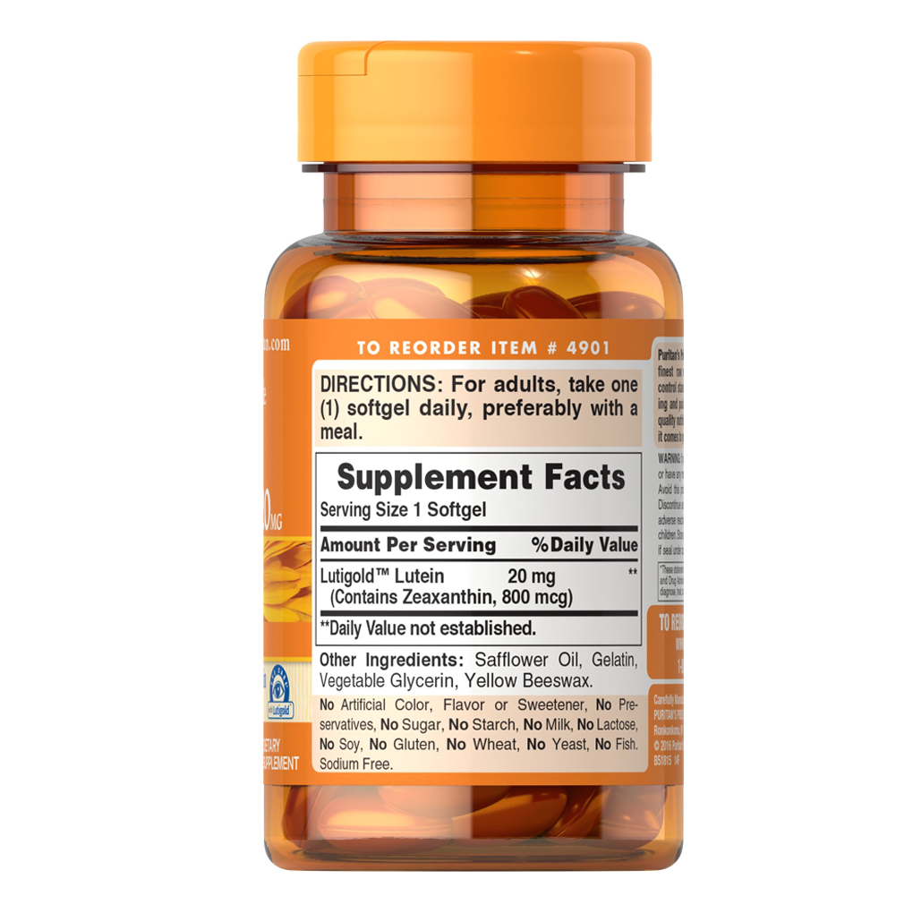 Puritan's Pride Lutein 20 mg  ( Contains Zeaxanthin 800 mcg )  / 60 Softgels
