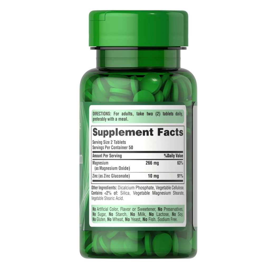 Puritan's Pride  Magnesium with Zinc 266 mg/10 mg  - 100 Tablets