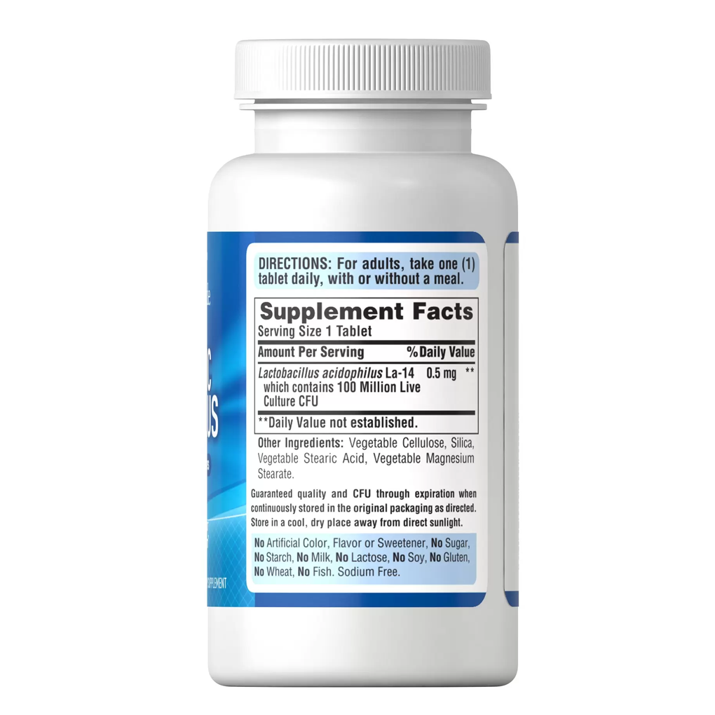 Puritan's Pride Probiotic Acidophilus 100 million / 100 Tablets. Puritan's Pride Probiotic Acidophilus 100 million / 100 Tablets.