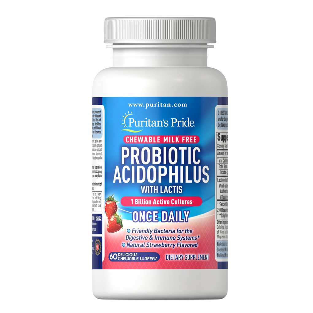 Puritan's Pride Chewable Probiotic Acidophilus with Lactis / 60 Delicious Chewables Wafers