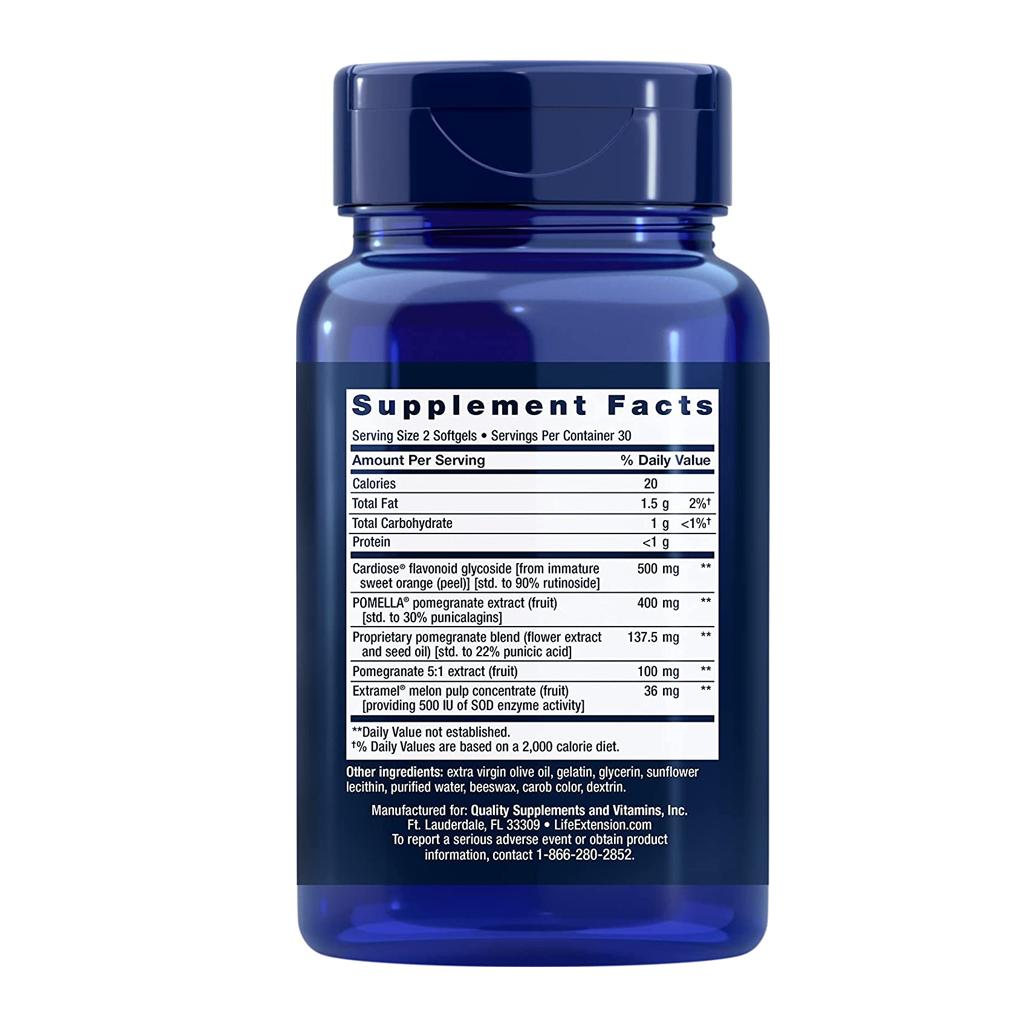 Life Extension  Endothelial Defense™ Pomegranate Plus / 60 Softgels  [providing 500 IU of SOD enzyme activity]