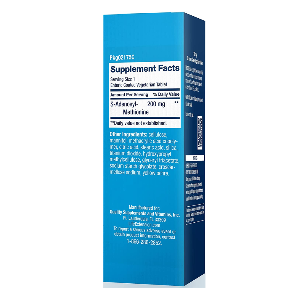 Life Extension SAMe S-Adenosyl-Methionine 200 mg / 30 Enteric-Coated Vegetarian Tablet Life Extension SAMe S-Adenosyl-Methionine 200 mg / 30 Enteric-Coated Vegetarian Tablet