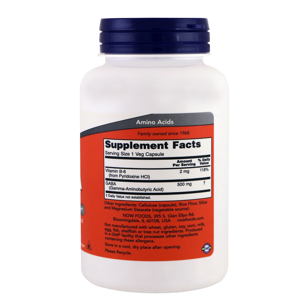 NOW Foods GABA with Vitamin B6 500 mg. / 100 Vegetable Capsules NOW Foods GABA with Vitamin B6 500 mg. / 100 Vegetable Capsules