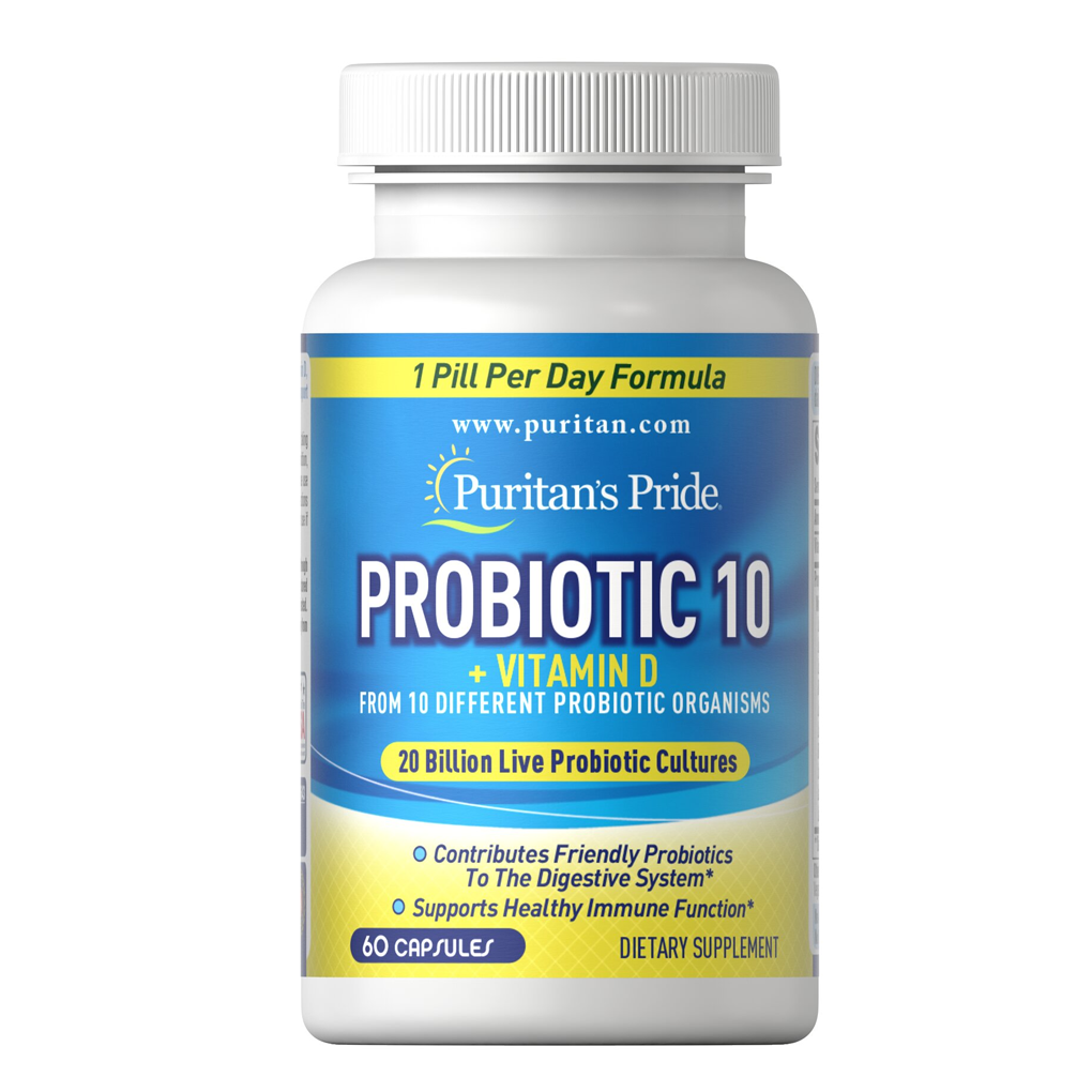 Puritan's Pride Probiotic 10 with Vitamin D / 60 Capsules [20 billion]