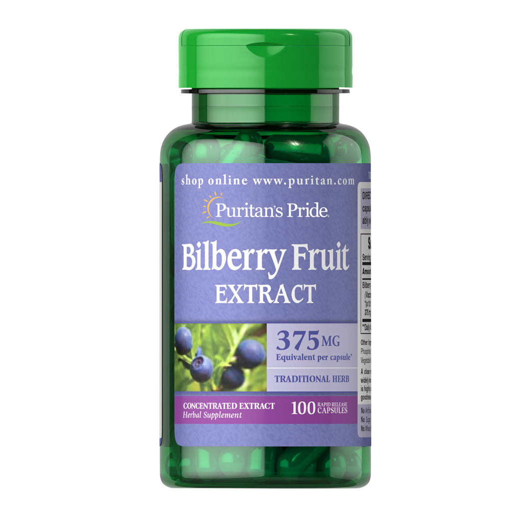 Puritan's Pride  Bilberry 10:1  Extract 375 mg / 100 Capsules