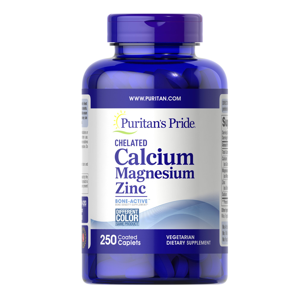 Puritan's Pride Chelated Calcium Magnesium Zinc - 1000 mg/400 mg/25 mg / 250 Caplets