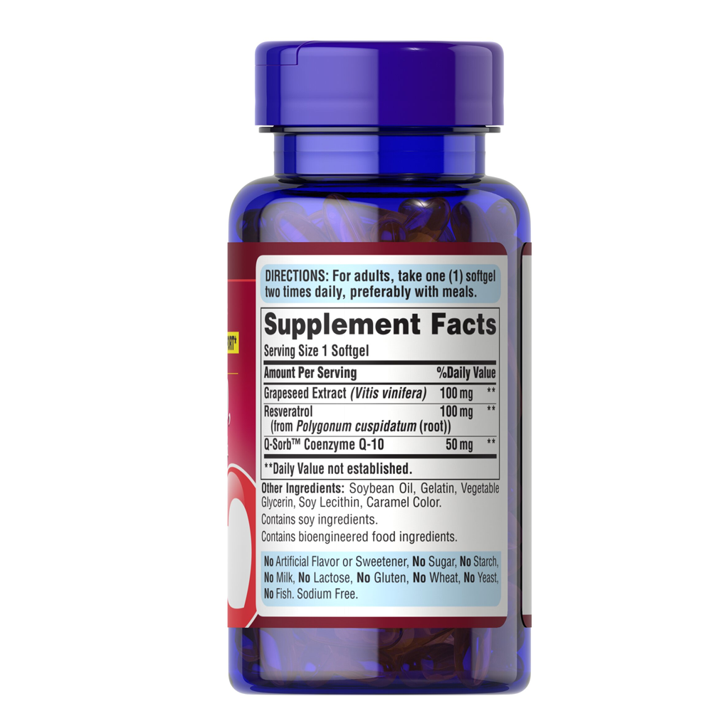 Puritan's Pride Q-SORB™ Co Q-10, Resveratrol & Grapeseed 60 Rapid Release Softgels