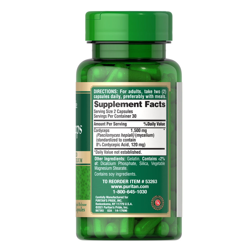 Puritan's Pride Cordyceps Mushroom 750 mg / 60 Capsules Puritan's Pride Cordyceps Mushroom 750 mg / 60 Capsules