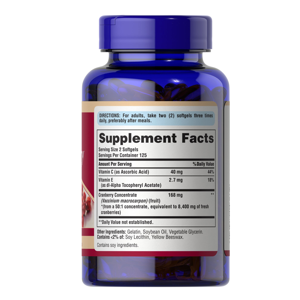 Puritan's Pride Cranberry Fruit Concentrate with C & E 4200 mg / 250 Softgels Puritan's Pride Cranberry Fruit Concentrate with C & E 4200 mg / 250 Softgels