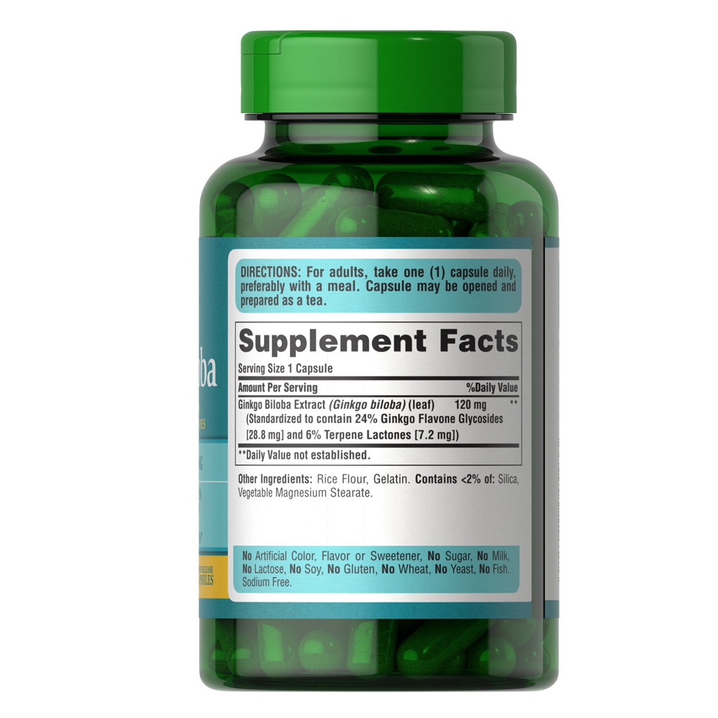 Puritan's Pride Ginkgo Biloba Standardized Extract 120 mg / 200 Capsules Puritan's Pride Ginkgo Biloba Standardized Extract 120 mg / 200 Capsules
