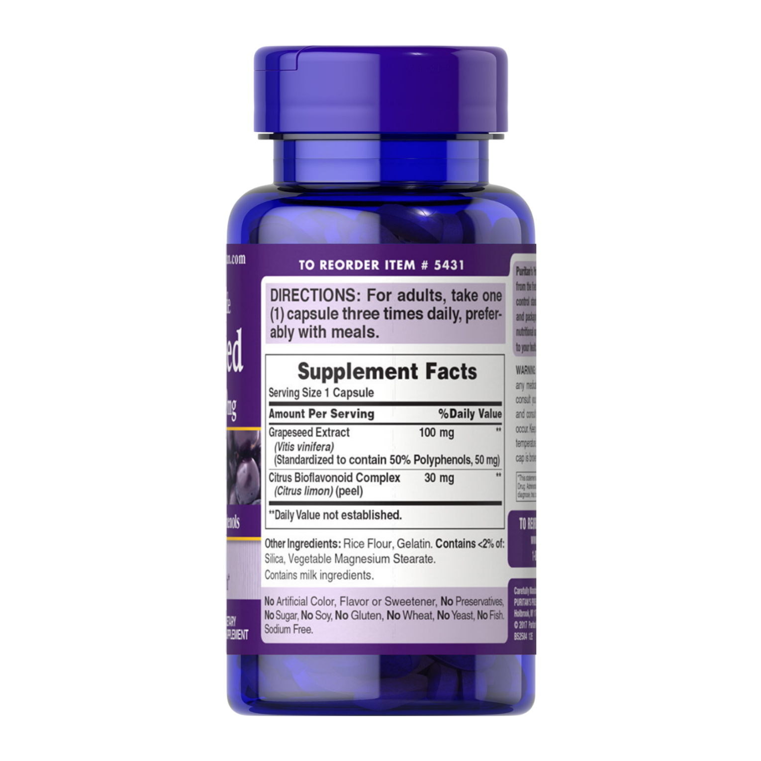 Puritan's Pride Grapeseed Extract 100 mg / 100 Capsules Puritan's Pride Grapeseed Extract 100 mg / 100 Capsules