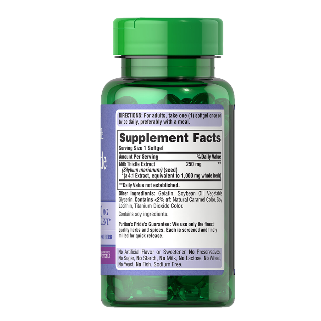 Puritan’s Pride Milk Thistle 4:1 Extract 1000 mg (Silymarin)/ 90 Softgels Puritan’s Pride Milk Thistle 4:1 Extract 1000 mg (Silymarin)/ 90 Softgels