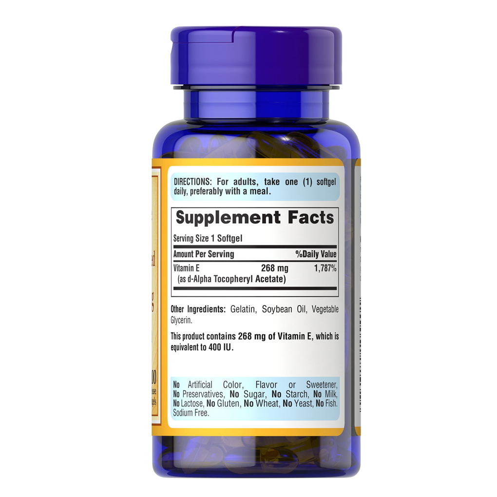 Puritan’s Pride Vitamin E-400 iu 100% Natural / 100 Softgels Puritan’s Pride Vitamin E-400 iu 100% Natural / 100 Softgels