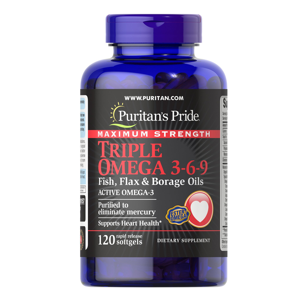 Puritan's Pride Maximum Strength Triple Omega 3-6-9 Fish, Flax & Borage Oils / 120 Softgels Puritan's Pride Maximum Strength Triple Omega 3-6-9 Fish, Flax & Borage Oils / 120 Softgels