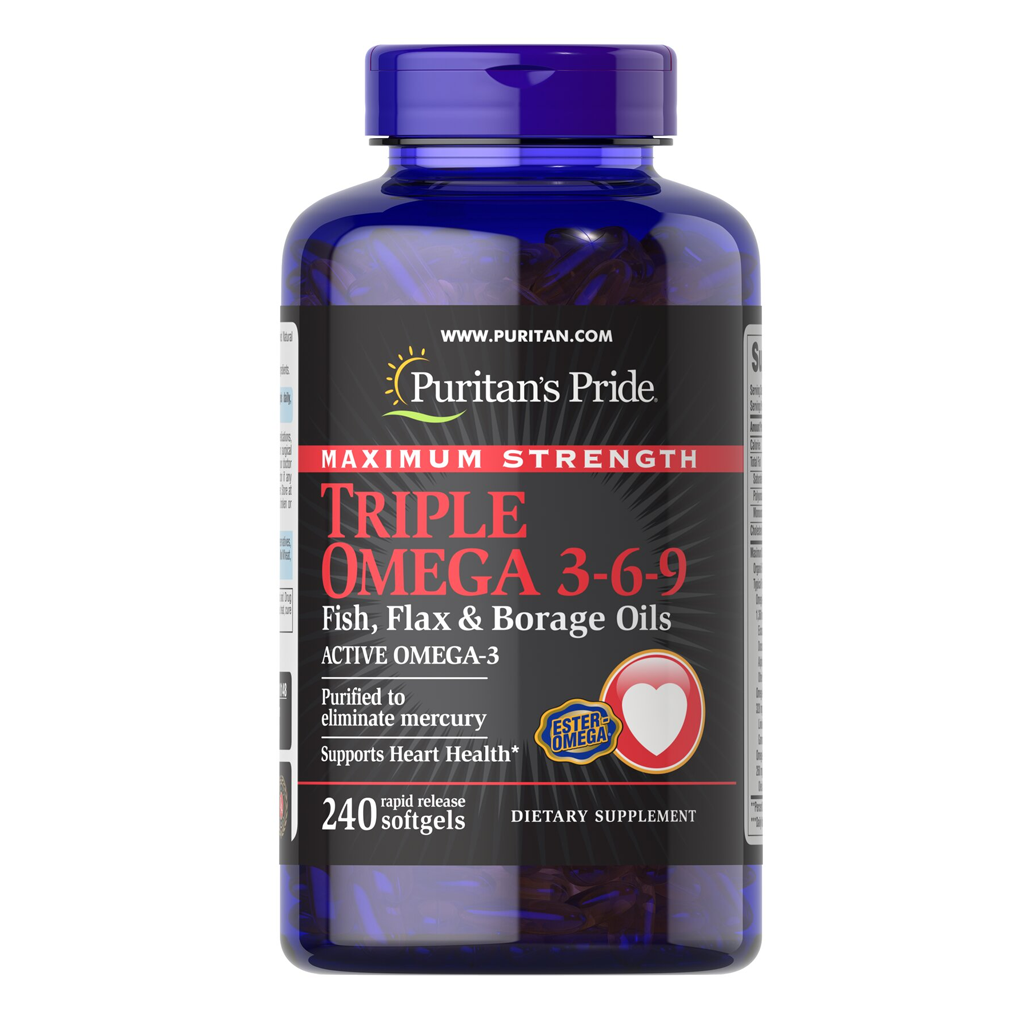 Puritan’s Pride Maximum Strength Triple Omega 3-6-9 Fish, Flax & Borage Oils / 240 Softgels