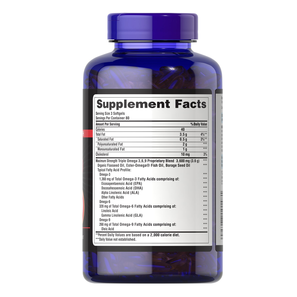 Puritan’s Pride Maximum Strength Triple Omega 3-6-9 Fish, Flax & Borage Oils 240 Softgels