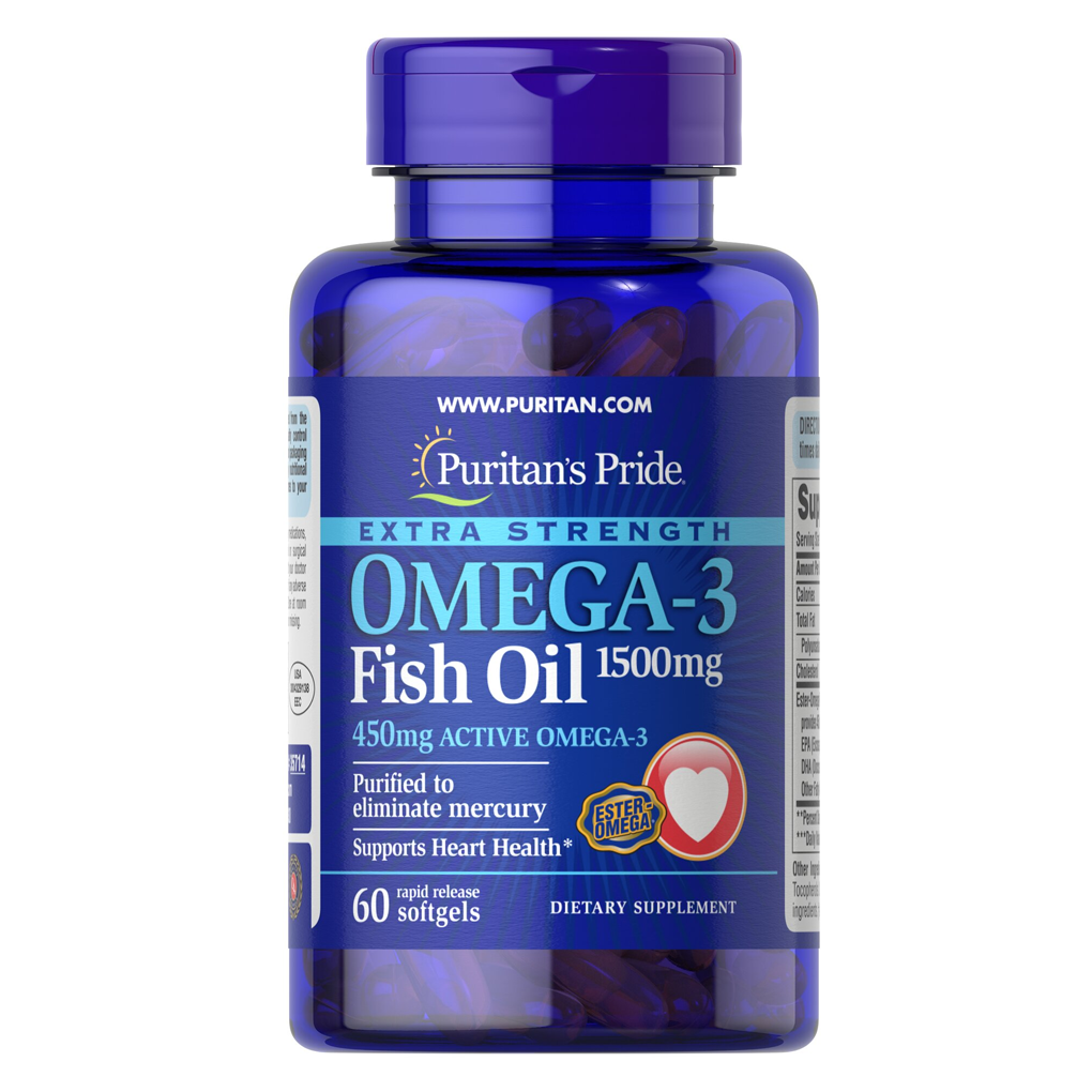 Puritan's Pride Extra Strength Omega-3 Fish Oil 1500 mg (450 mg Active Omega-3) 1500 mg / 60 Softgels Puritan's Pride Extra Strength Omega-3 Fish Oil 1500 mg (450 mg Active Omega-3) 1500 mg / 60 Softgels