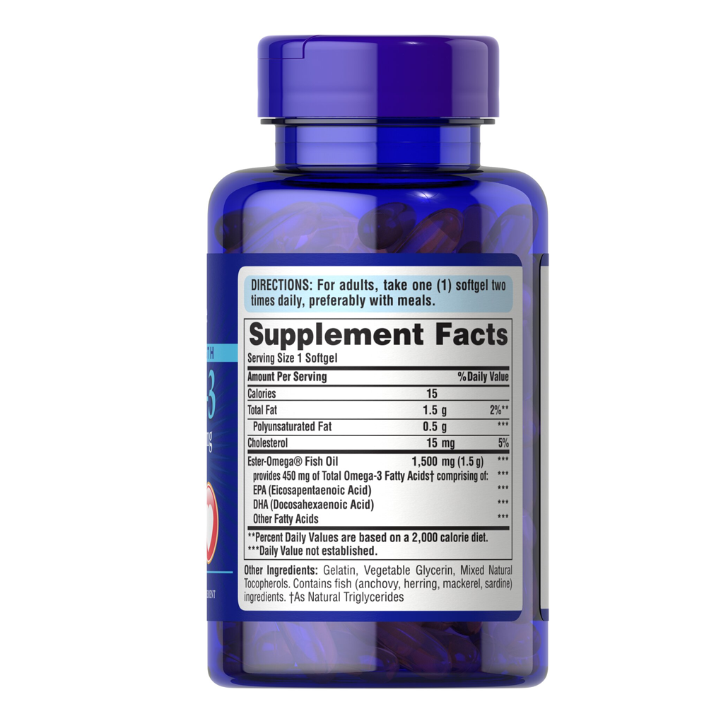 Puritan's Pride Extra Strength Omega-3 Fish Oil 1500 mg (450 mg Active Omega-3) 1500 mg / 60 Softgels Puritan's Pride Extra Strength Omega-3 Fish Oil 1500 mg (450 mg Active Omega-3) 1500 mg / 60 Softgels