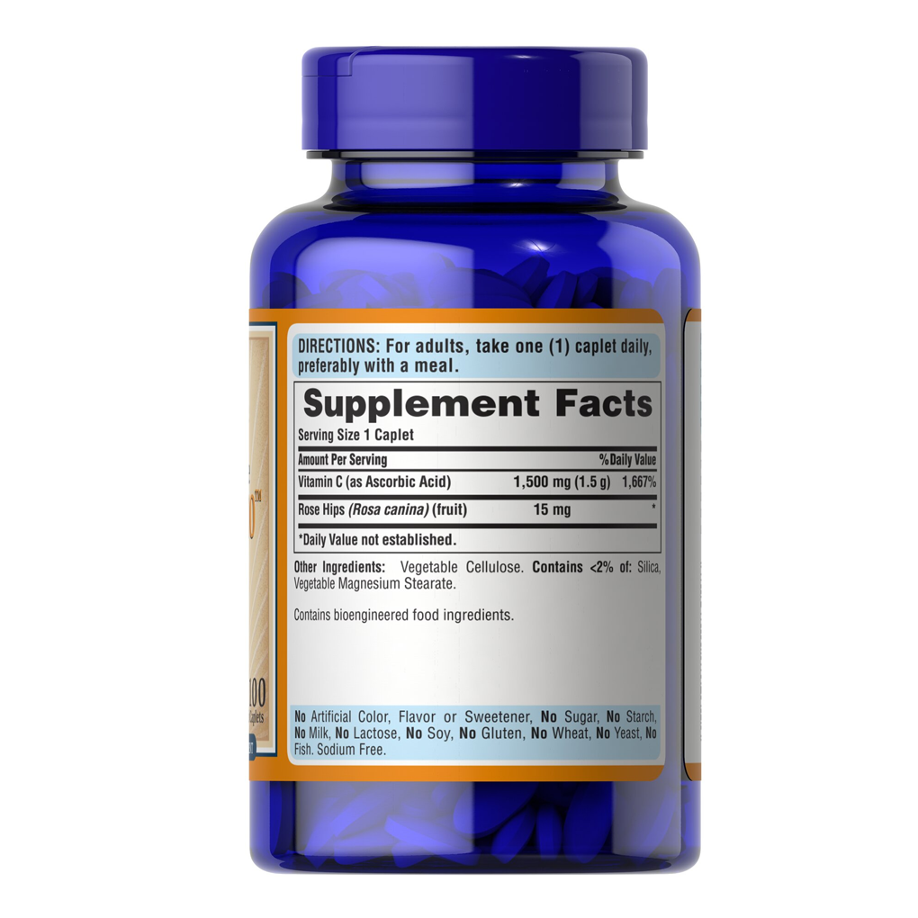 Puritan's Pride Vitamin C-1500 mg with Rose Hips Timed Release / 100 Caplets Puritan's Pride Vitamin C-1500 mg with Rose Hips Timed Release / 100 Caplets