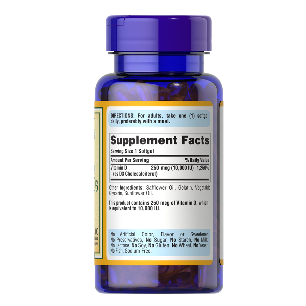 Puritan's Pride Vitamin D3 250 mcg (10,000 IU) / 200 Softgels Puritan's Pride Vitamin D3 250 mcg (10,000 IU) / 200 Softgels