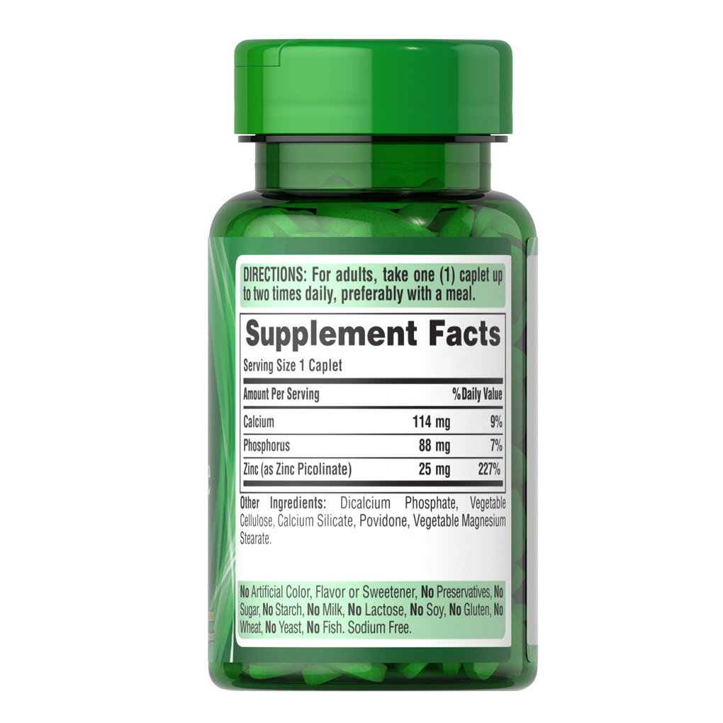 Puritan's Pride Zinc Picolinate 25 mg ( With Calcium&Phosphorus) / 100 Caplets Puritan's Pride Zinc Picolinate 25 mg ( With Calcium&Phosphorus) / 100 Caplets