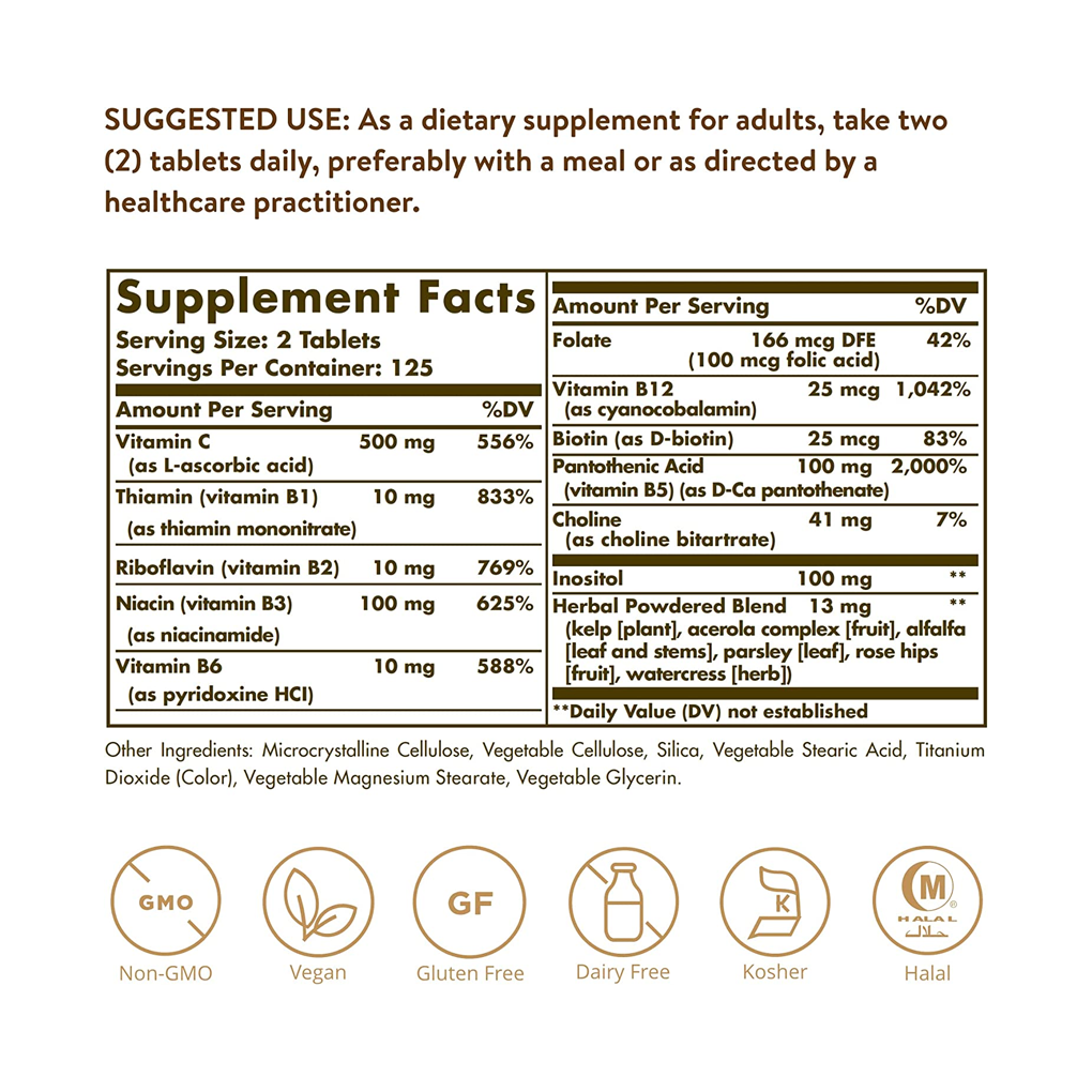 Solgar  B-Complex with Vitamin C Stress Formula / 250 Tablets