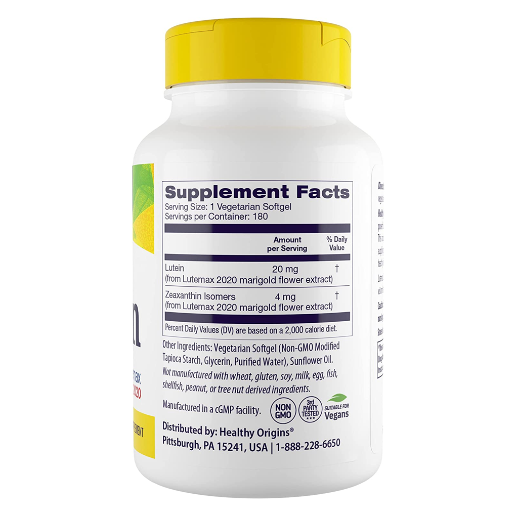 Healthy Origins LUTEIN (LUTEMAX® 2020) 20 mg / 180 Softgels Healthy Origins LUTEIN (LUTEMAX® 2020) 20 mg / 180 Softgels