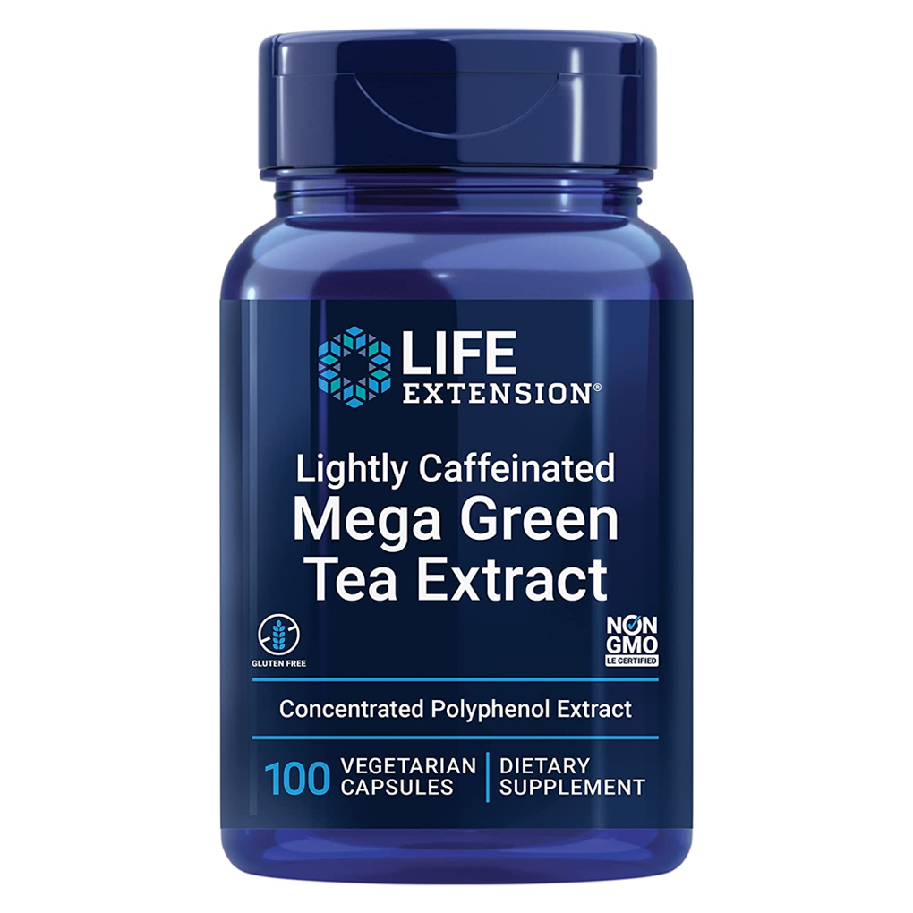 Life Extension  Lightly Caffeinated Mega Green Tea Extract  98% Polyphenols / 100 Vegetarian Capsules