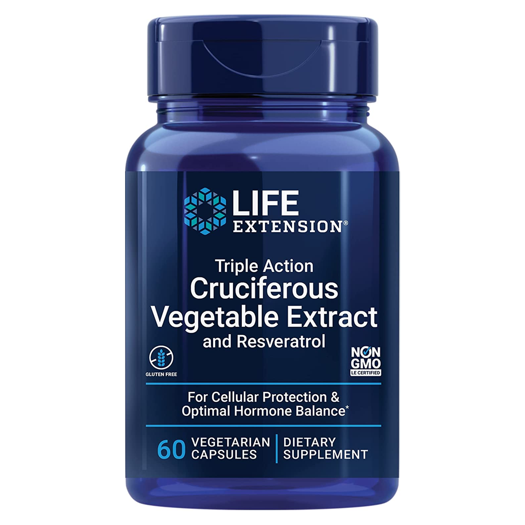 Life Extension  Triple Action Cruciferous Vegetable Extract and Resveratrol / 60 Vegetarian Capsules