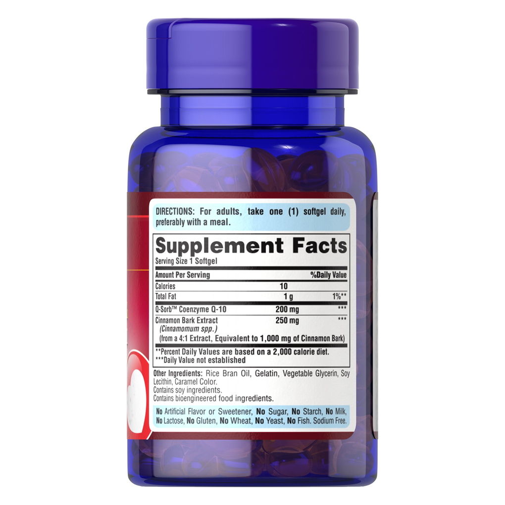 Puritan's Pride Q-SORB™ Ultra Co Q-10 200 mg & Cinnamon 1000 mg / 30 Rapid Release Softgels Puritan's Pride Q-SORB™ Ultra Co Q-10 200 mg & Cinnamon 1000 mg / 30 Rapid Release Softgels
